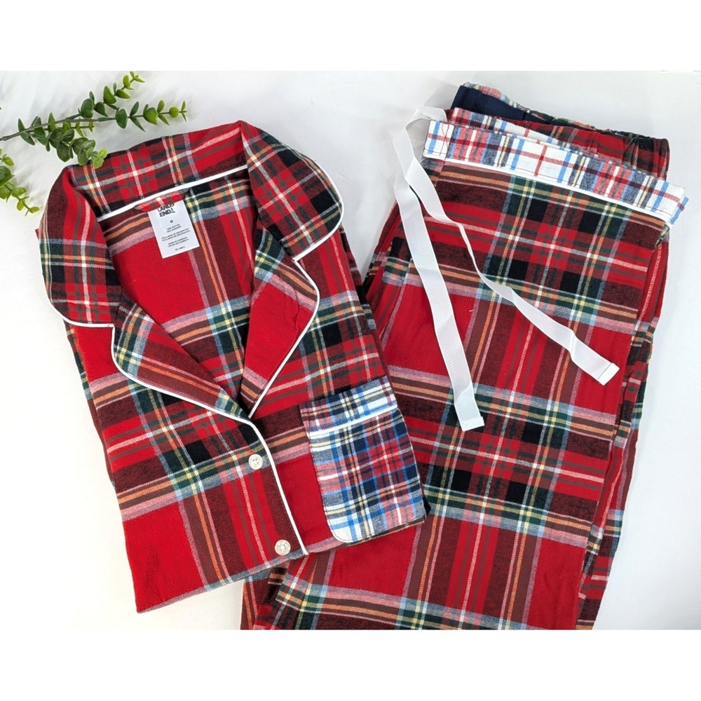 NWOT COZY🚨Lands' End 2-Piece Flannel Pajama Set Red Plaid Womens Sz M Lounge Pj